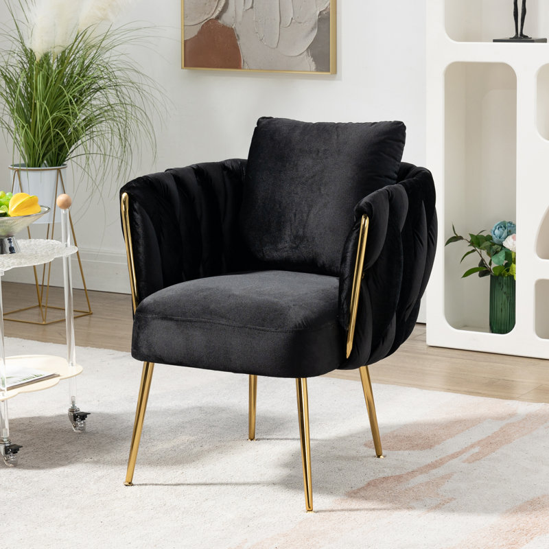 Fauteuil en velours capitonné Elandus, Velours noir