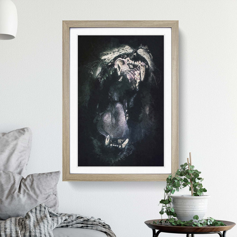 Roaring Lion in Abstract - Picture Frame Painting Print, 36cm H x 27cm W x 2cm D, Oak Framed