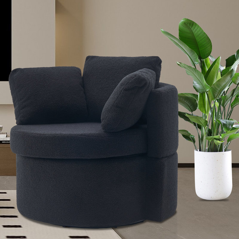 Chaise pivotante en tissu Teddy avec coussin de dossier et rangement caché pour le salon, Teddy noir