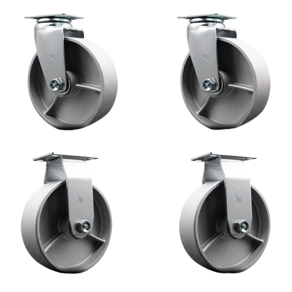 Service Caster Ensemble De Roulettes En Acier 4 Pièces, 2 Verrous De Frein Pivot Et 2 Rigides Srvi5438
