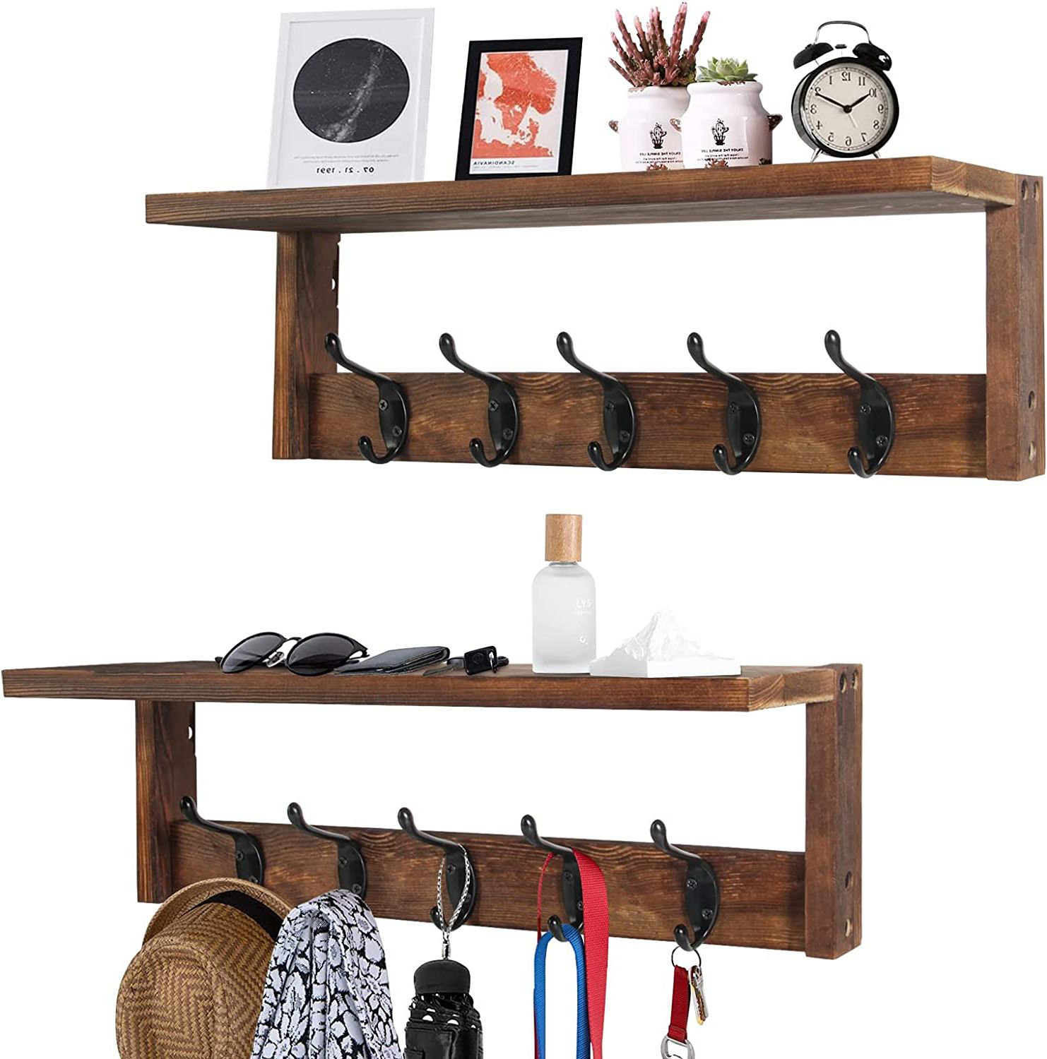 17 Stories Solid Wood Wall 5 - Hook Wall Mounted Coat Rack