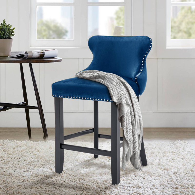 Tabouret de comptoir 26,7 po Kaimana, Velours bleu