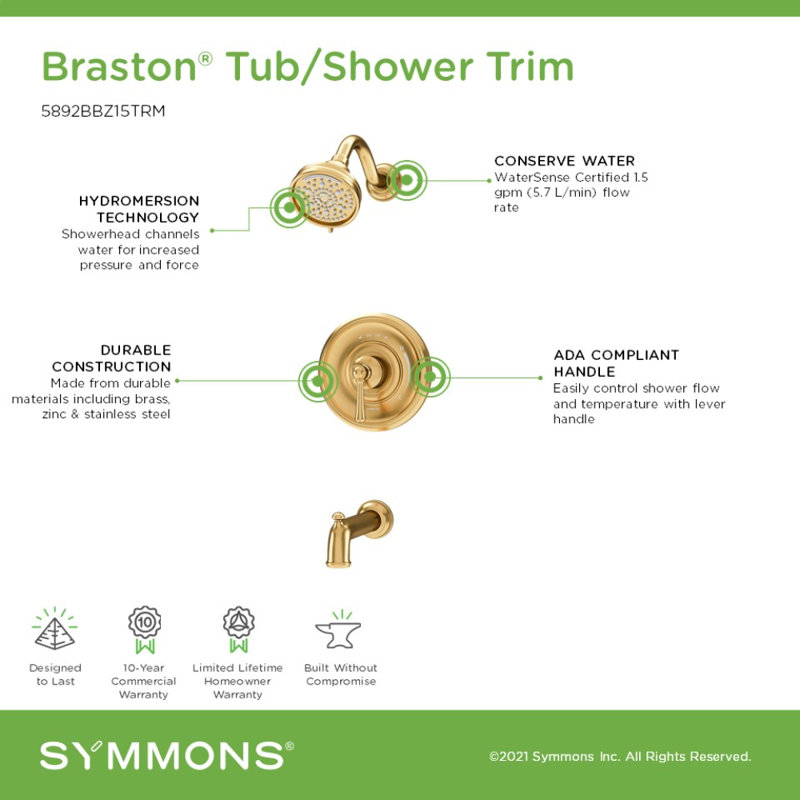 Ensemble de garniture de robinet de baignoire et douche Braston HydroMersion, Bronze
