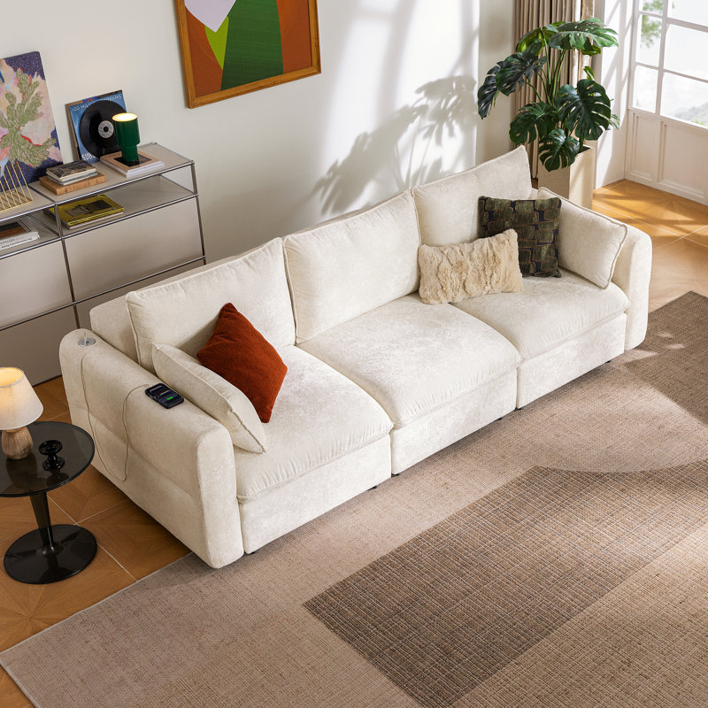 Canapé-lit de détente inclinable électrique en velours de 104 po lux, Beige Velvet