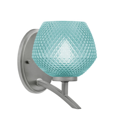 Kurve Uplight Wall Sconce With 6" Turquoise Textured Glass