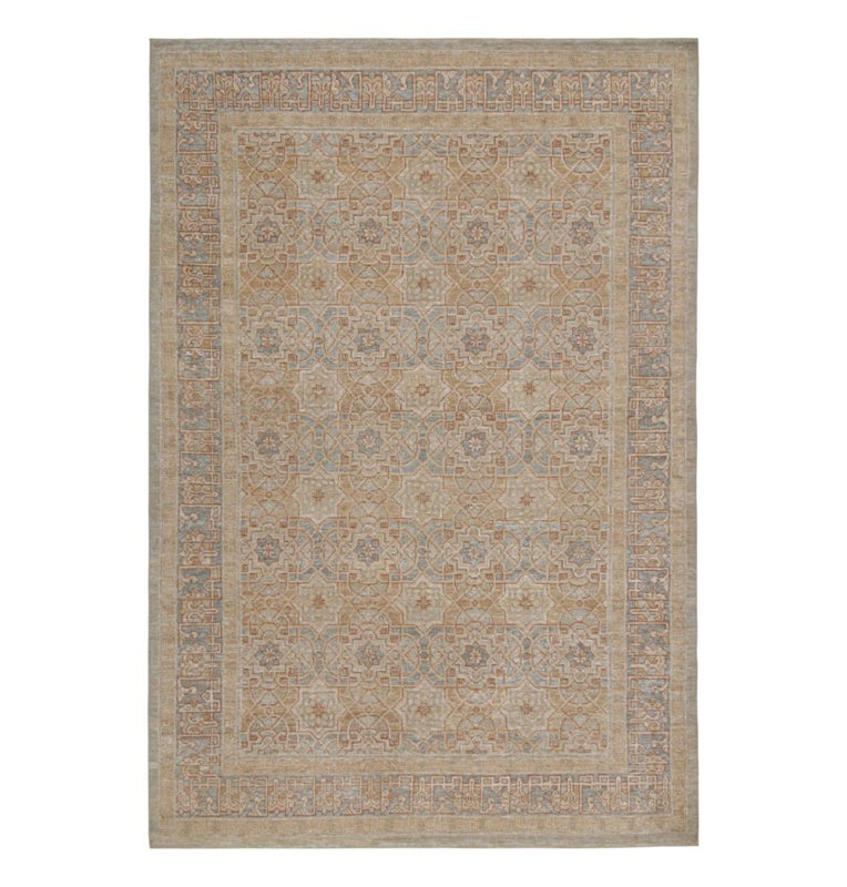 Hand Knotted Geometric Area Rug, Rectangle 5' x 7'