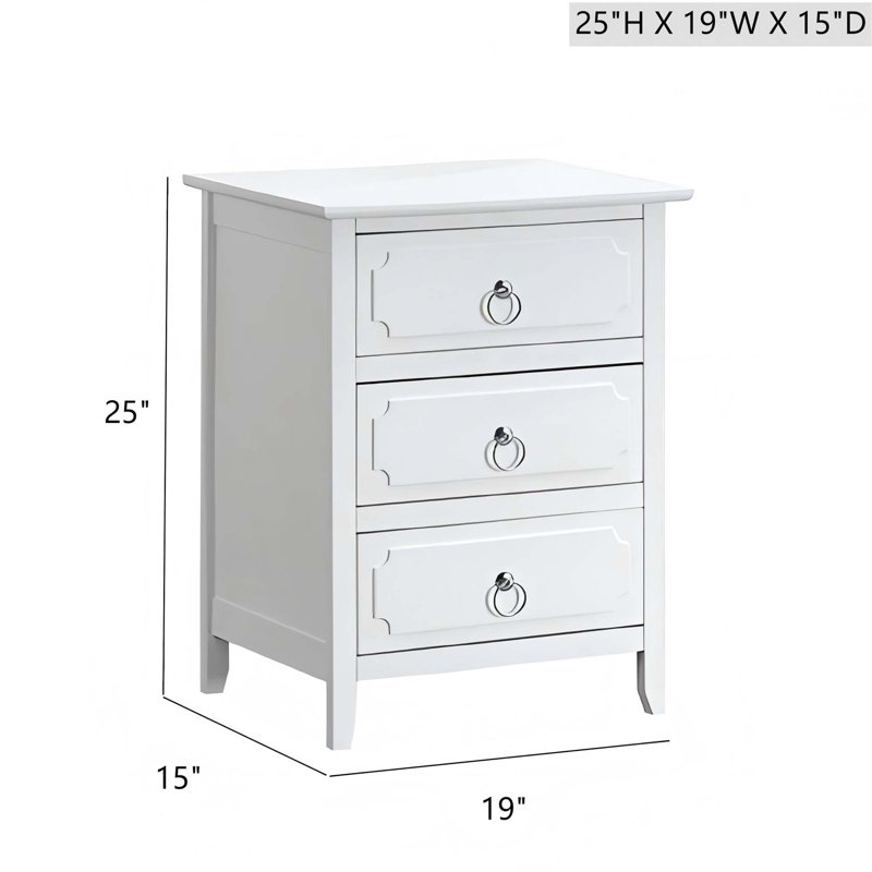Daniel G0090-N 3 Drawer Nightstand in White, Fully Assembled with Polished Nickel Hardware and Dovetailed Drawers