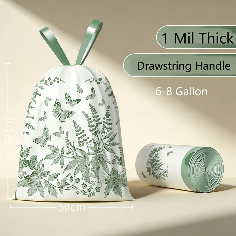 Petits sacs à ordures à cordon pour canettes de 6 à 8 gallons, 1,1 mil d'épaisseur et résistant aux déchirures, 50 pièces pour la cuisine, la salle de bain, le bureau et la chambre à coucher