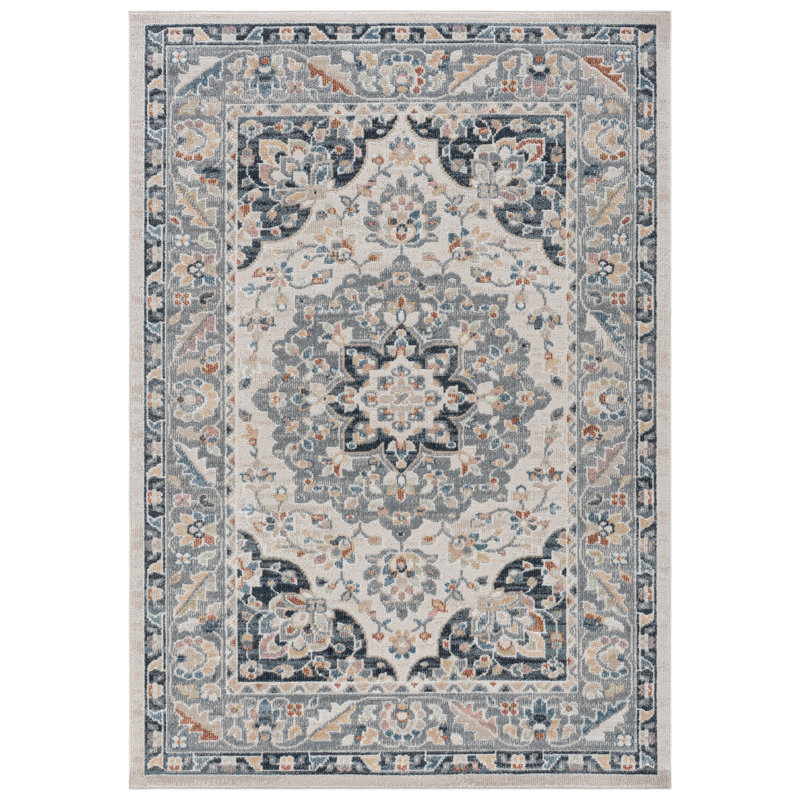 Hults Washable 204 Area Rug in Beige/Gray/Navy, Rectangle 5'3" x 7'6"
