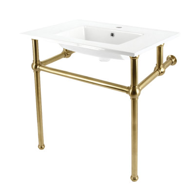Kingston Brass Templeton 31-Inch Ceramic Console Sink with Brass Legs (1-Hole)