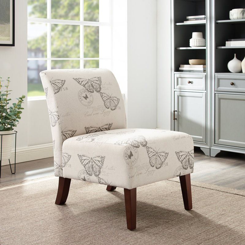 Cashaun Upholstered Butterfly Fabric Slipper Chair with Wood Legs