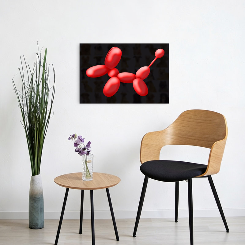 «Red Balloon Dog», impression d'art mural contemporain coloré, 16" H x 24" W
