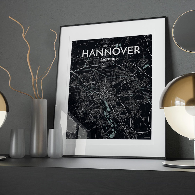 Hannover City Map In Midnight - No Frame Print, 20cm H x 16cm W x 0.05cm D