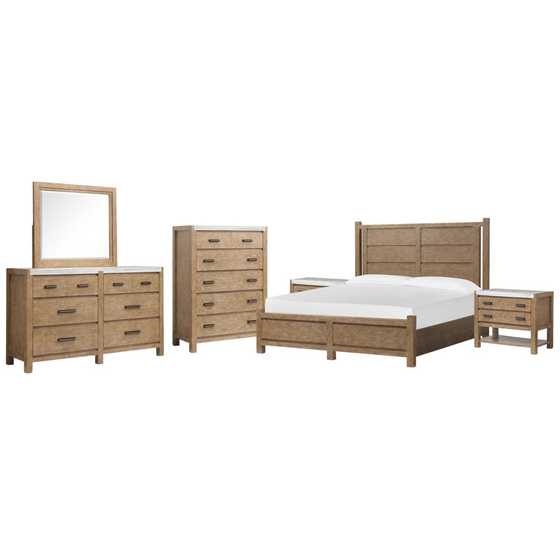 Commode à 2 tiroirs Wilmot, 6 Pcs:Bed,2Nightstand,Dresser,Mirror,Drawer Chest, Queen