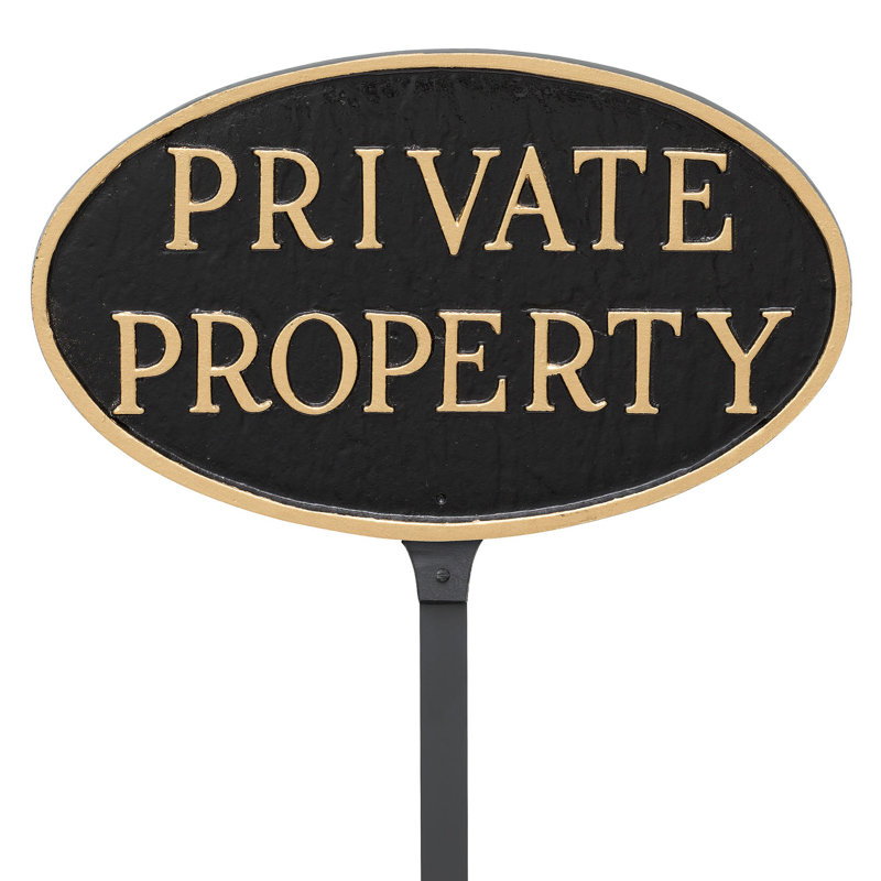 Enseigne de propriété privée avec piquet de pelouse, Noir / or