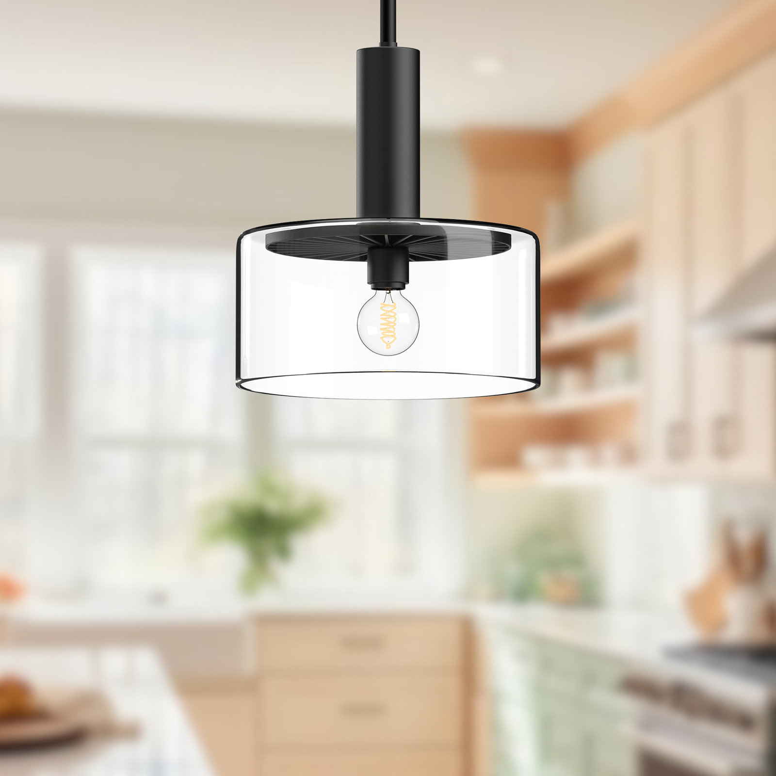 Single Light Glass Pendant, Matte Black
