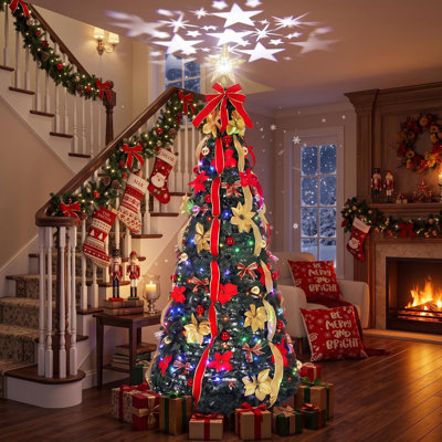 Sapin de Noël pliable de 1,80 m avec projecteur d'étoiles et 200 lumières DEL, télécommande et application de contrôle