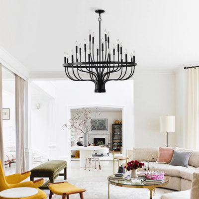 24- Matte Black - Industrial Iron Candle Style For Living Room, Dining Bedroom, Kitchen. Modern Suspended Design. Adjustable Height Option. E12 Bulb Base  Bulb Not Included . Luxury American