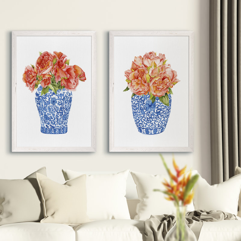 «Sweet Peony I» par Vincent Van Gogh, ensemble de 2 reproductions d'art encadrées, H 24 po x l 18 po, Toile encadrée, Blanc