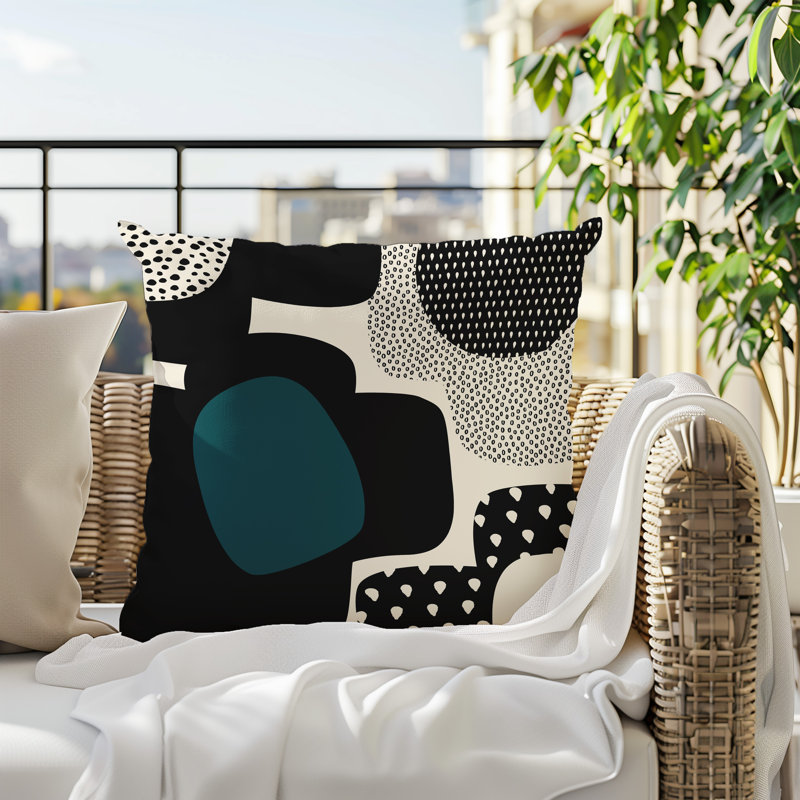 Pia Minimalist Reversible Indoor/Outdoor Square Pillow, 19"H x 19"W, Emerald/Black/Off-White