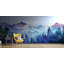 Aquarelle bleue, mauve, forêt de montagne, murale-1663260749