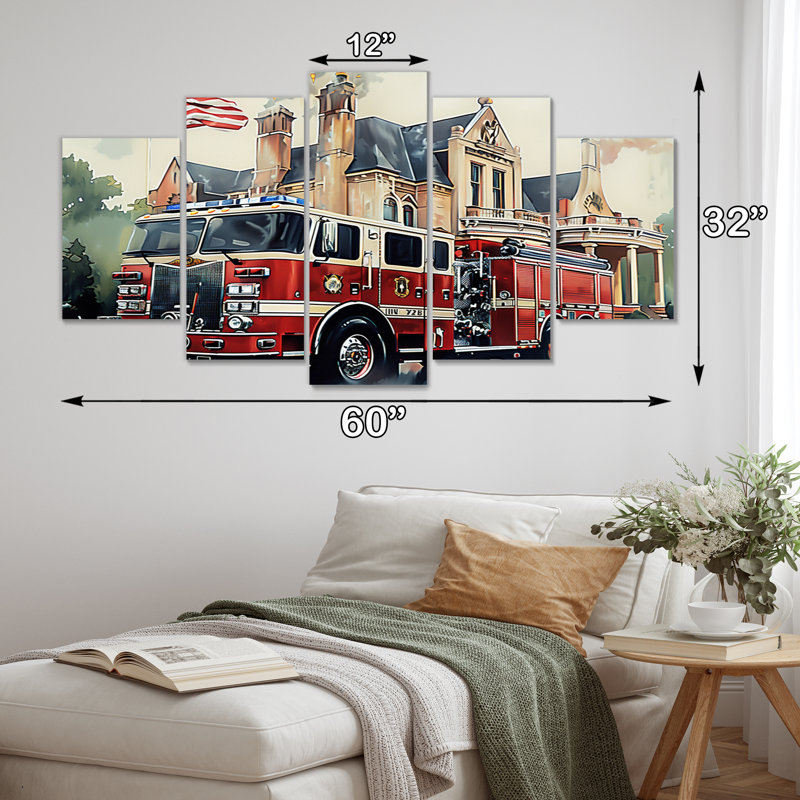 Camion de pompiers dans les Hamptons I - ensemble de reproductions d'art mural pompier