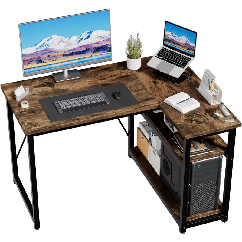 L-Shaped Metal Base Computer Desk