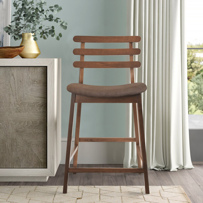 Grasston Counter Stool - Solid Wood Frame with Upholstered Fabric Seat - Open Back Bar & Kitchen Island Stool, Brown