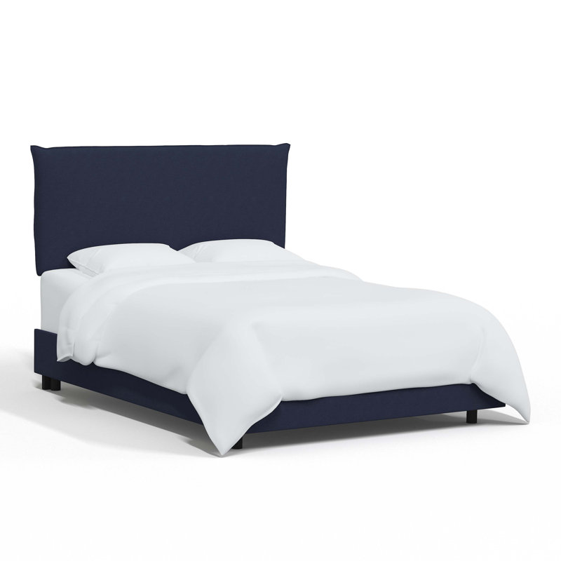 Lit tapissier standard à profil bas Bessinger, Simple, Lin bleu marine classique Xavier
