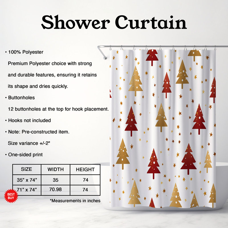 Red Yule - Rideau de douche Premium, H 74 po x l 71 po