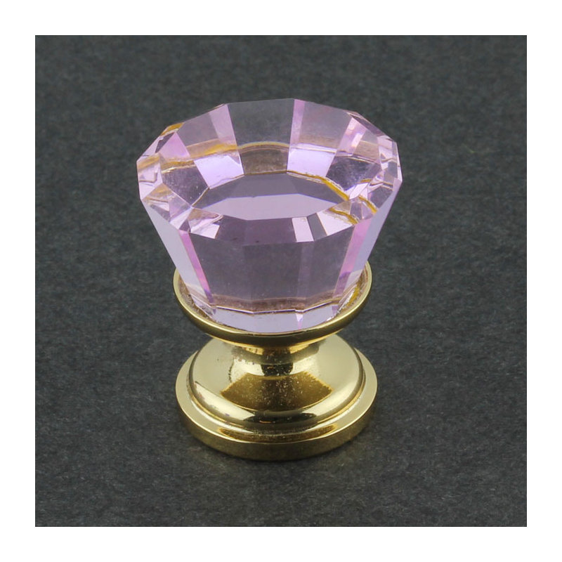 (5 Pack) 7/8 inch Cut Knob with 24k Gold Plated Base, Pink/Gold