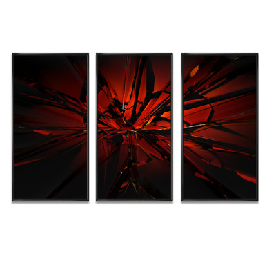 «Beautiful Red 3D Crystal Design», ensemble de 3 toiles abstraites encadrées