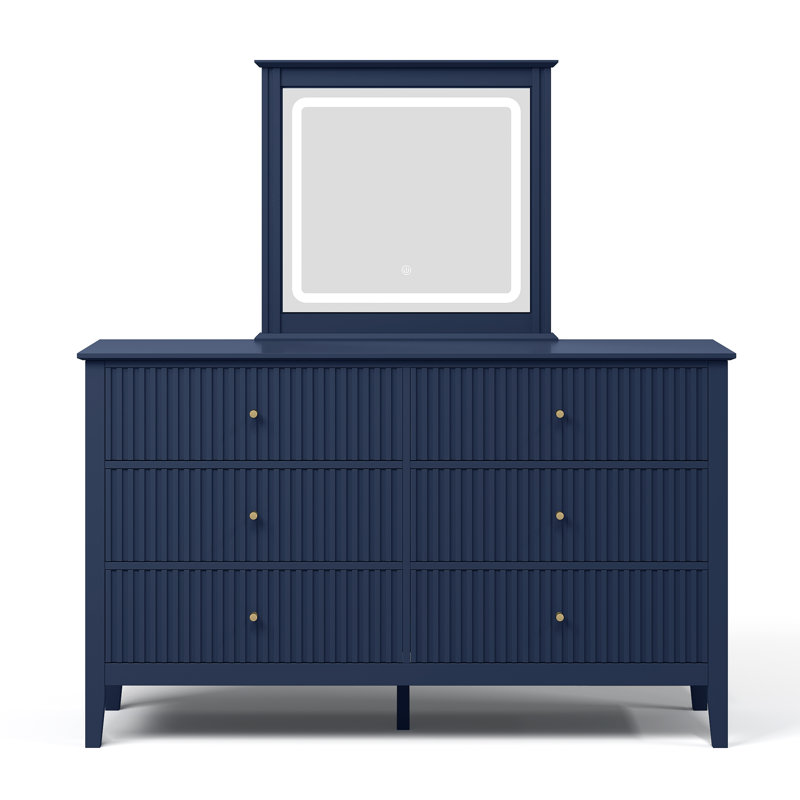 6 Drawer Dresser With Lighted Mirror, Blue