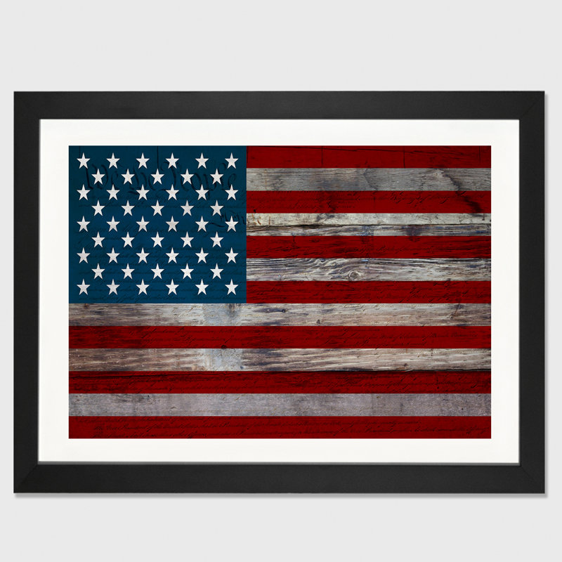 « us constitution-american flag, wood planches », impression encadrée, H 16 po x l 24 po x P 1 po, Noir