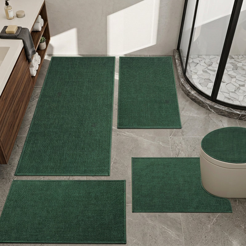 Ensemble de tapis pour salle de bain 5 pièces à aspect lin texturé avec envers antidérapant, Gris