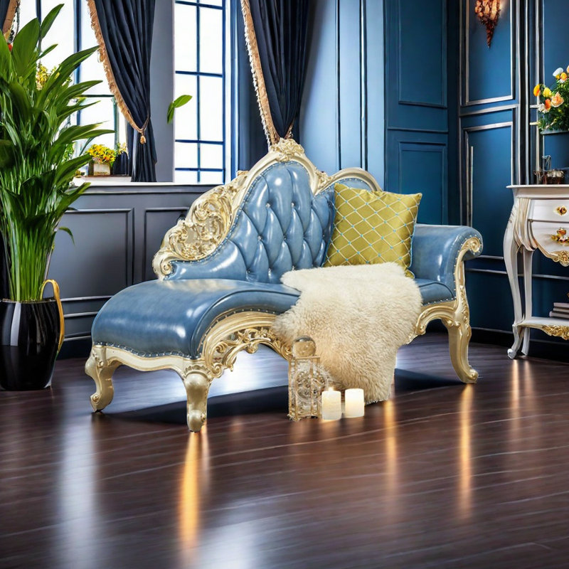 Chaise longue de style européen en bois massif rembourrée
