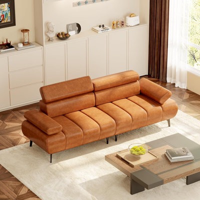 3-Seater Faux Leather Futon Sofa Bed with Adjustable Backrests & Armrest Headrests, Split Two-Section Recliner Design, Convertible Sleeper for Living Room or Bedroom - Brown