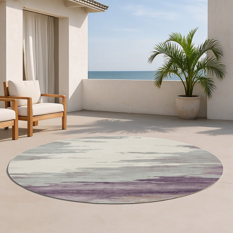 Tapis intérieur et extérieur gris Watercolor, Rond 5 pi
