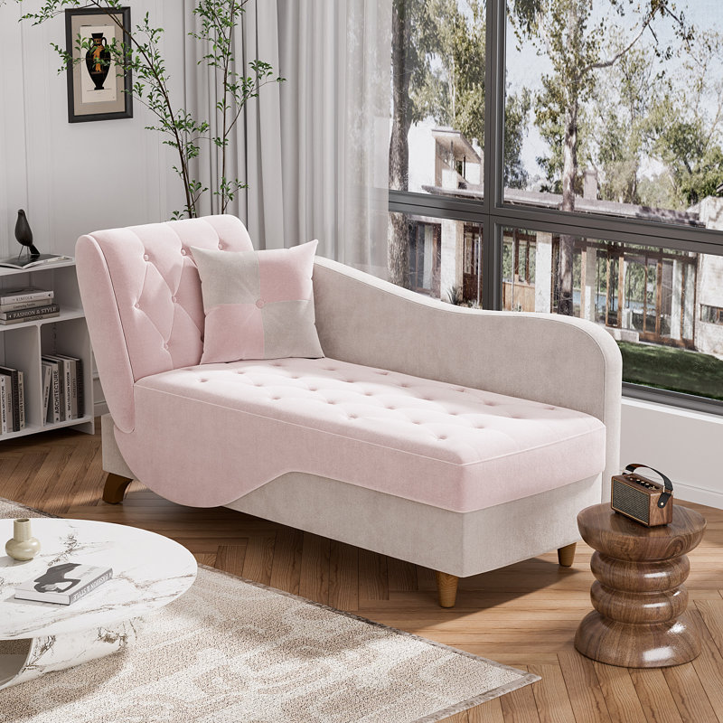 Pink and Gray Velvet Upholstered Chaise Lounge with Storage