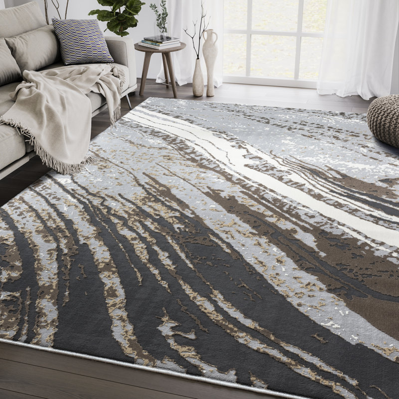 Tapis gris / noir Abeyta, Rectangle 4 pi x 6 pi