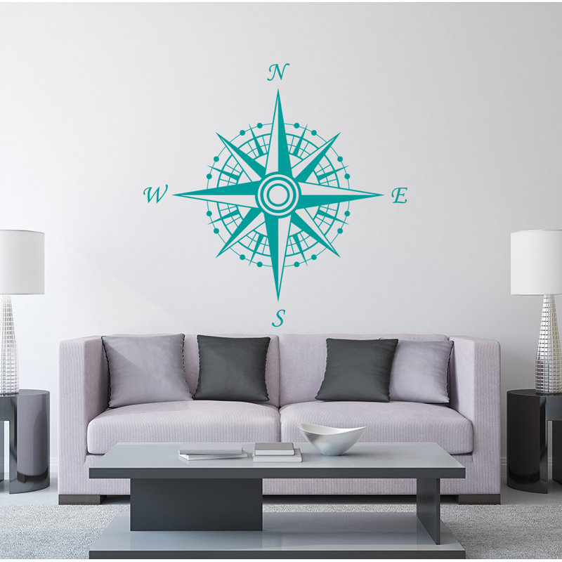 Décalcomanie murale autocollante compass, Turquoise