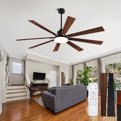 72 inch Ceiling Fan with Lights and Remote, Indoor/Outdoor Ceiling Fan with Quiet Reversible DC Motor, 6 Speeds, 8 Plywood Blades, Black+Red, for Living Room Bedroom Patio
