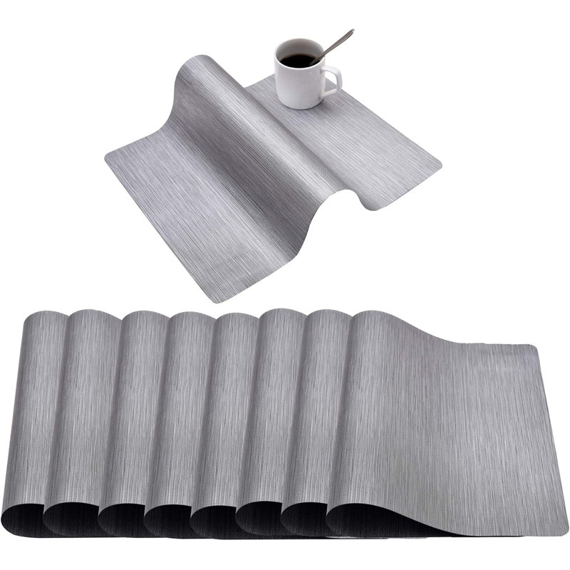 Decozen Silver PVC Placemats Set of 6 Heat-Resistant Table Mats for Christmas Dining Table Decor