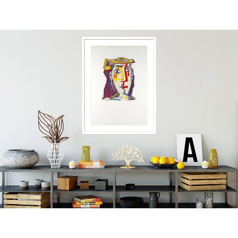 Portrait de Jacqueline au chapeau de paille multicolore par Pablo Picasso, impression giclée sur cadre