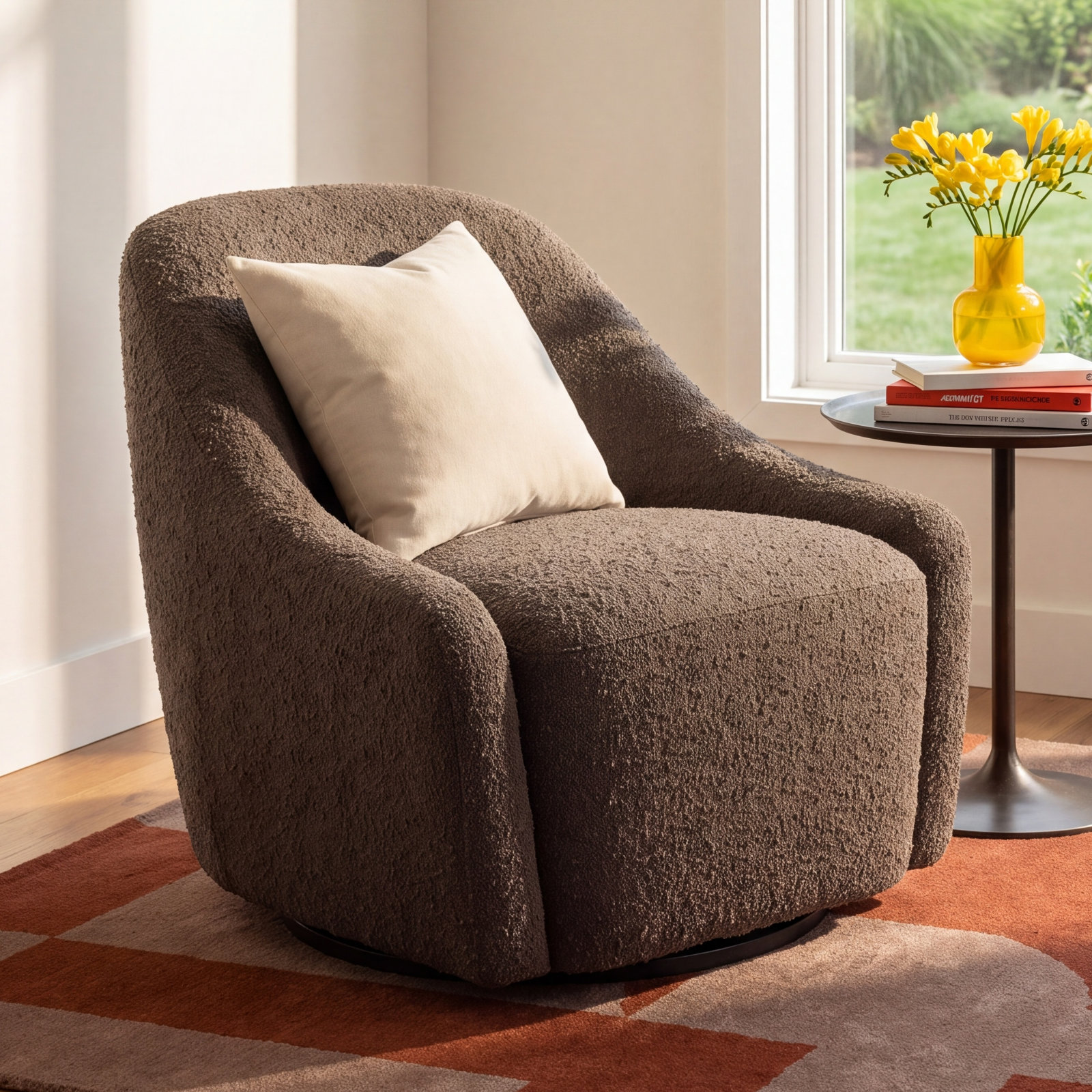 Fiera Pine Swivel Barrel Chair, Brown