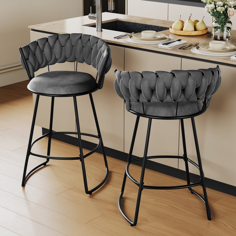 Upholstered Counter Stool With Metal Frame, Gray, Counter Stool (24" Seat Height)