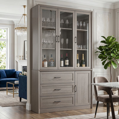 Thickened Wood Grain Dining Cabinet With Glass Door Cabinet + 3 Drawers