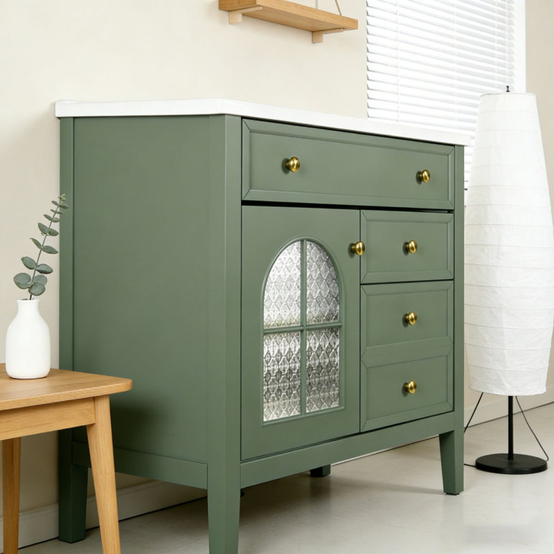 Armoire de salle de bain 35,6 po, Vert + armoire seulement + 1 porte