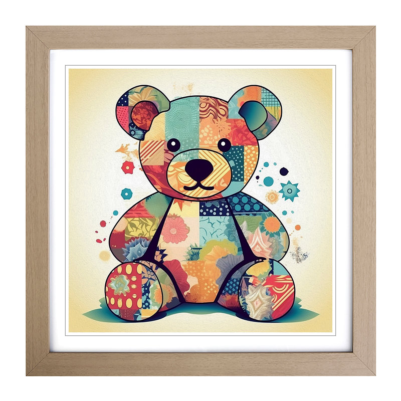 Teddy Bear Graphic Art - Framed Print, Oak