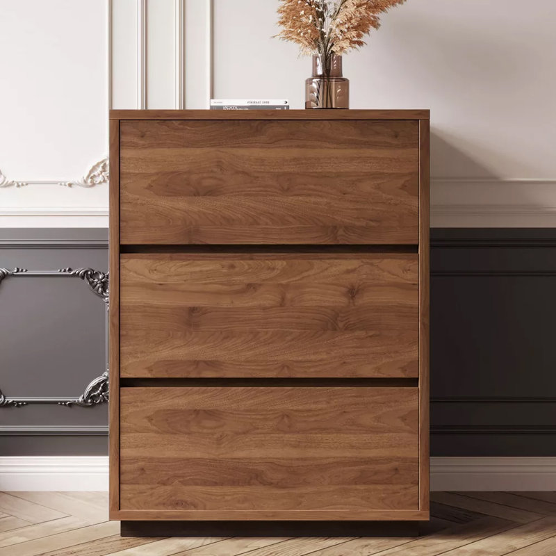 23.62" Decorative Storage Cabinet With 3 Drawers,Walnut Bedside Table for Bedroom